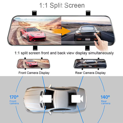 Car Dvr 10 Inch Touch Screen Video Recorder Auto Registrar Stream Mirror Support Rear View Camera Night Vision Dash Cam