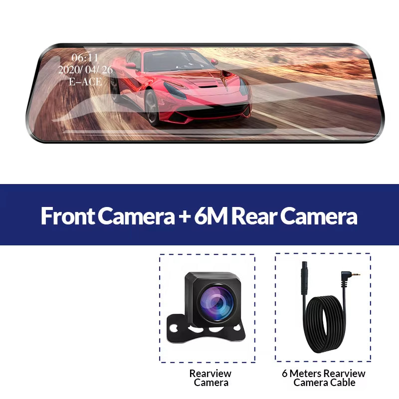 Car Dvr 10 Inch Touch Screen Video Recorder Auto Registrar Stream Mirror Support Rear View Camera Night Vision Dash Cam